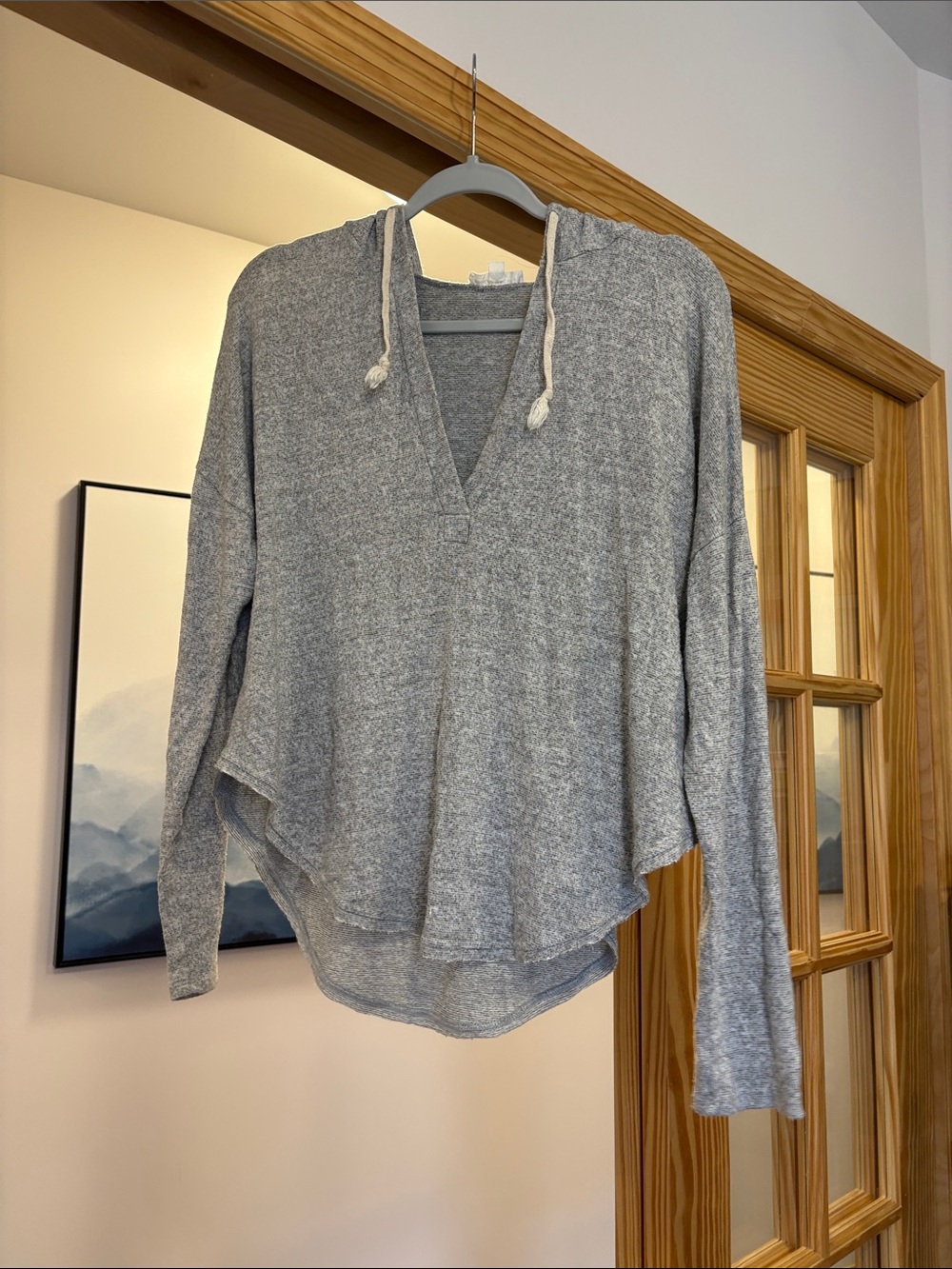 Dance & Marvel Heather Gray V-Neck Hooded Knit Pullover